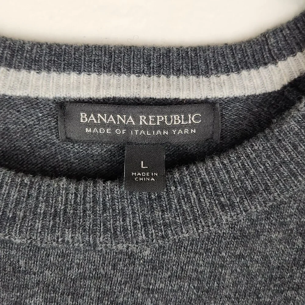 Banana Republic Italian Wool Blend Elbow Patch Crewneck Sweater Gray sz L Flawed